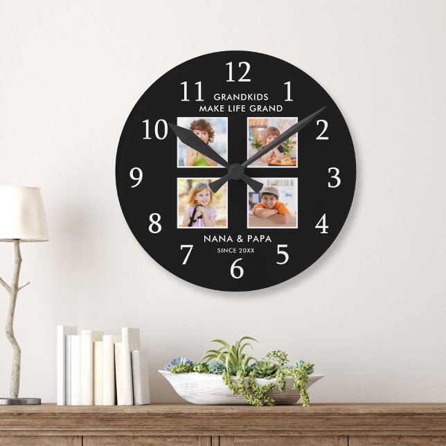 Reloj Redondo Mediano Grandkids Make Life Grand 4 Photo Collage Black (Subido por el creador)