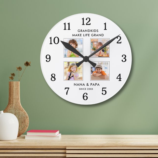Reloj Redondo Mediano Grandkids Make Life Grand 4 Photo Collage White (Subido por el creador)