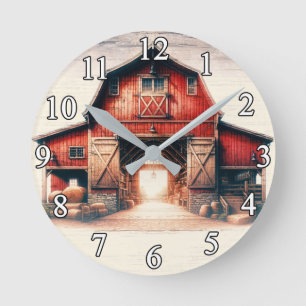 Reloj Redondo Mediano Granero Rojo Antiguo Rústico Campestre