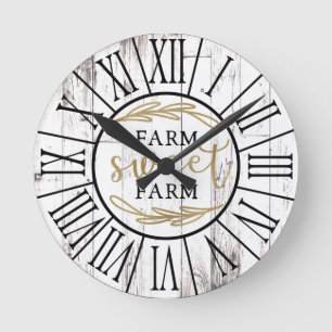 Reloj Redondo Mediano Granja Campestre de Madera Blanca Desgastada Dulce