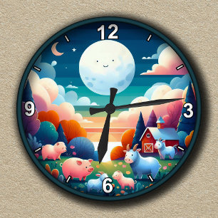 Reloj Redondo Mediano Granja Caprichosa Personalizable Nocturna