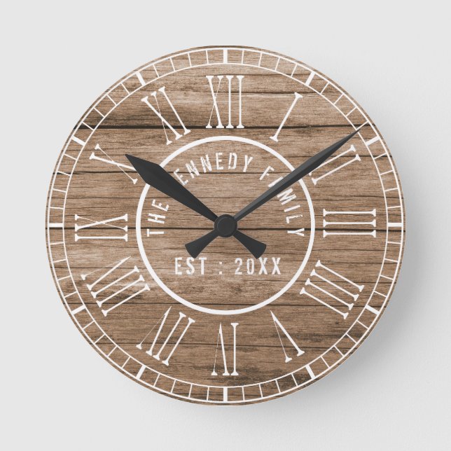 Reloj Redondo Mediano Granja de madera rústica numero romano blanco (Anverso)