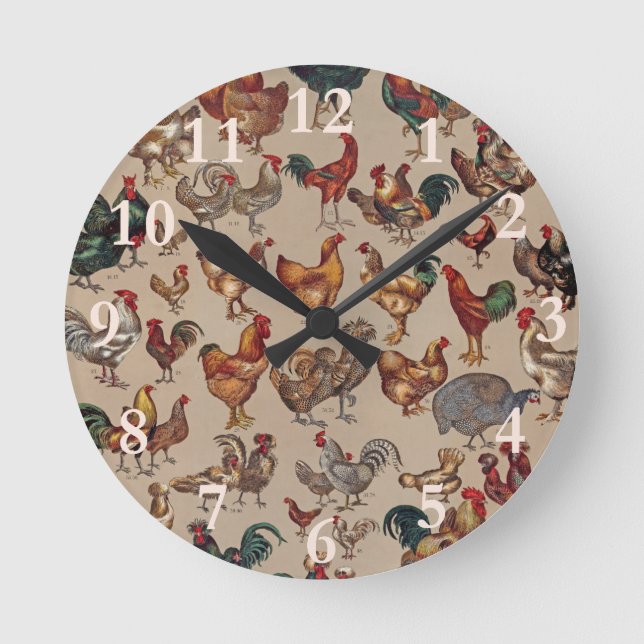 Reloj Redondo Mediano Granja de pollo de gallo (Anverso)