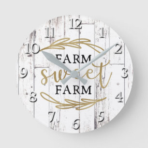 Reloj Redondo Mediano Granja Dulce Granja Madera Blanca Granja Campestre