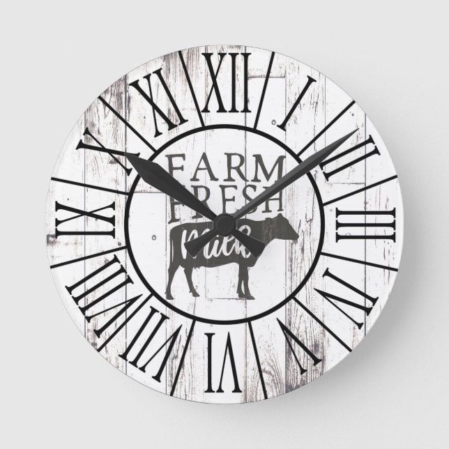 Reloj Redondo Mediano Granja Fresca Leche Vaca Campesina De Madera Blanc (Anverso)