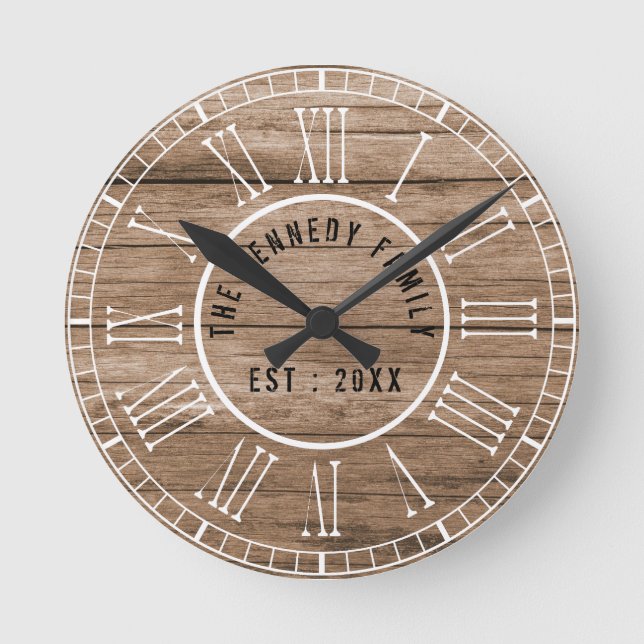 Reloj Redondo Mediano Granja rústica de madera blanca (Anverso)