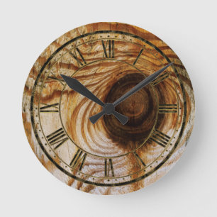 Reloj Redondo Mediano Grano de madera con el nudo