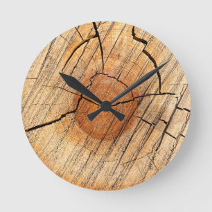Reloj Redondo Mediano Grano de madera de tronco cortado