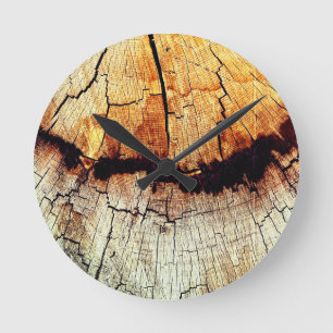 Reloj Redondo Mediano Grano de madera de tronco rústico