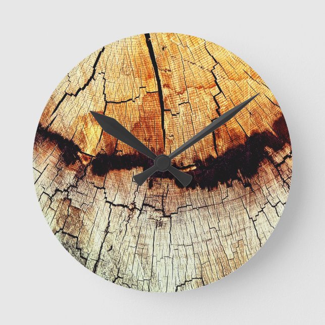 Reloj Redondo Mediano Grano de madera de tronco rústico (Anverso)