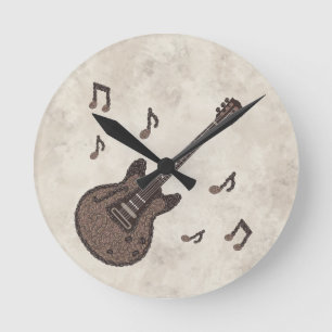 Reloj Redondo Mediano Granos de café-Café-Guitarra-Arte del café-Música-