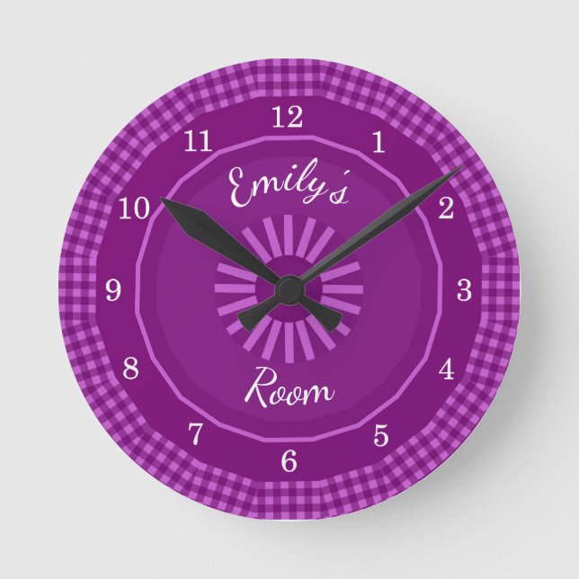 Reloj Redondo Mediano Grape Gingham Checks (Anverso)