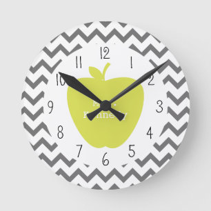 Reloj Redondo Mediano Gray Chevron Neon Apple Teacher
