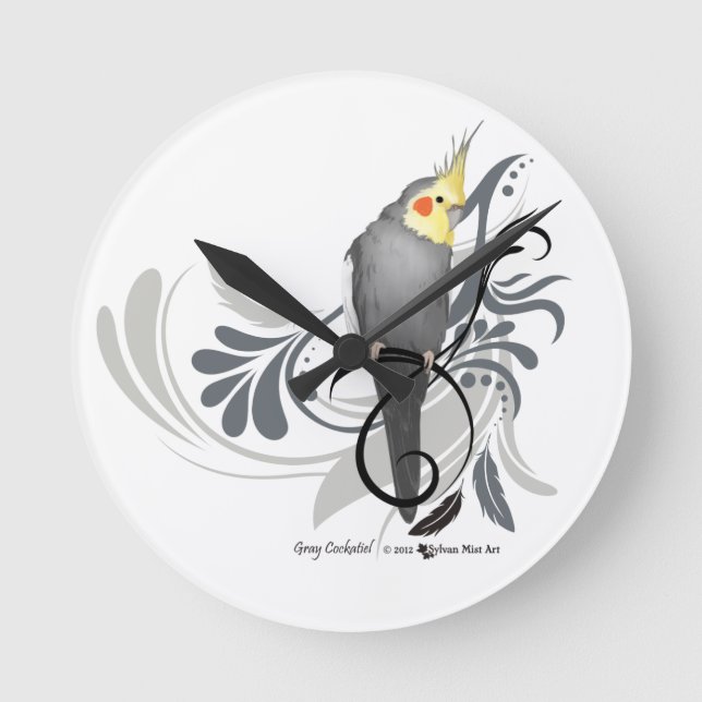 Reloj Redondo Mediano Gray Cockatiel (Anverso)