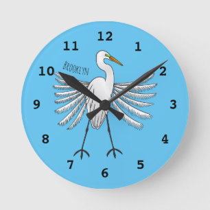 Reloj Redondo Mediano Great egret bird cartoon illustration 