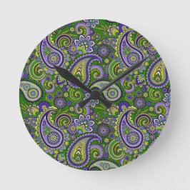 Reloj Redondo Mediano Green and Purple Paisley