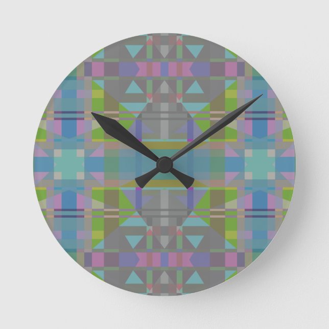 Reloj Redondo Mediano Green Blue Purple Geometric (Anverso)