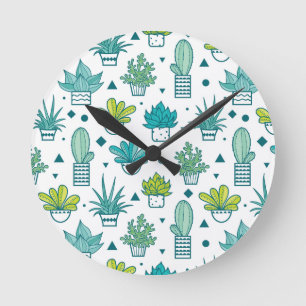 Reloj Redondo Mediano Green & Blue Watercolor Succulent Pattern