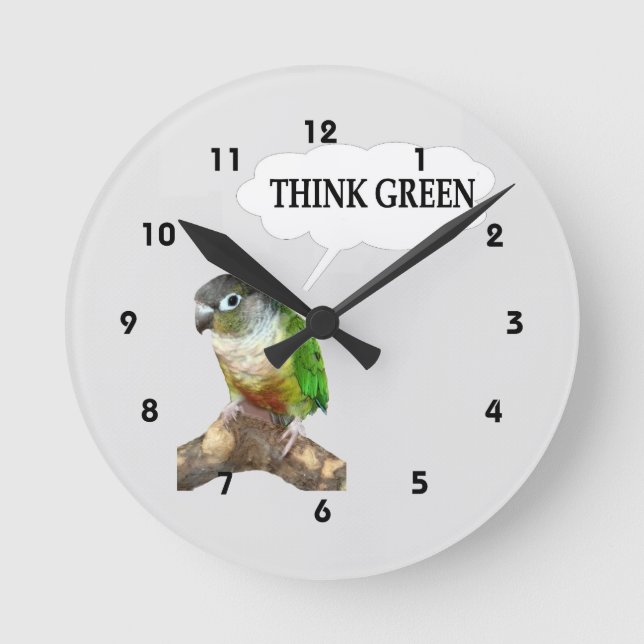 Reloj Redondo Mediano Green Cheek Conure Think Green (Anverso)