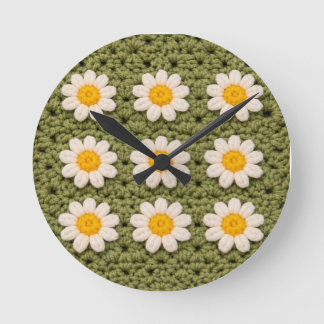 Reloj Redondo Mediano Green Daisy Granny Square Crochet Pattern Floral