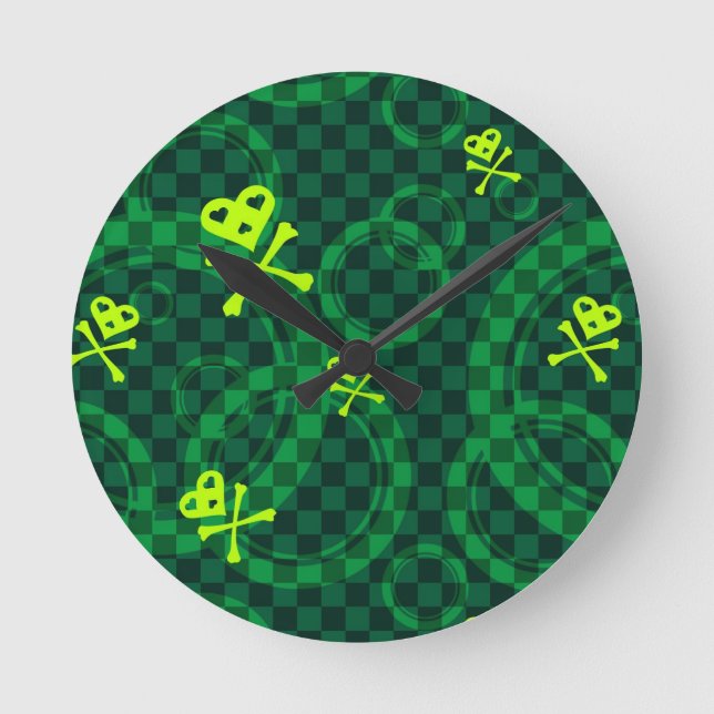 Reloj Redondo Mediano Green Emo Pattern With Circles (Anverso)