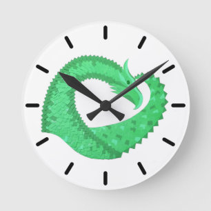 Reloj Redondo Mediano Green heart dragon on white