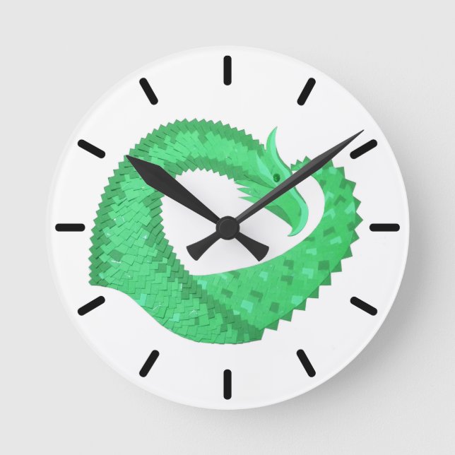 Reloj Redondo Mediano Green heart dragon on white (Anverso)