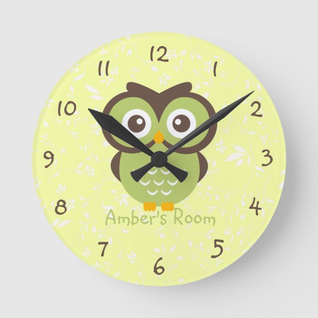 Reloj Redondo Mediano Green Owl Personalized Bedroom (Anverso)
