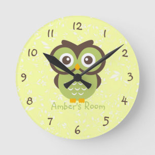 Reloj Redondo Mediano Green Owl Personalized Bedroom