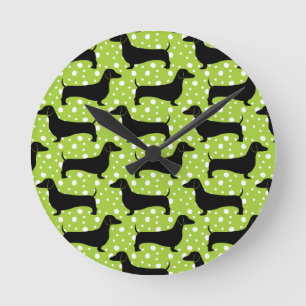 Reloj Redondo Mediano Green Polka Dachshunds