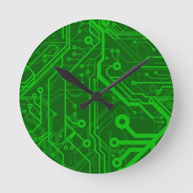 Reloj Redondo Mediano Green Printed Circuit Board Pattern (Anverso)