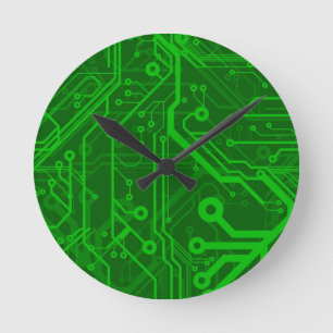 Reloj Redondo Mediano Green Printed Circuit Board Pattern