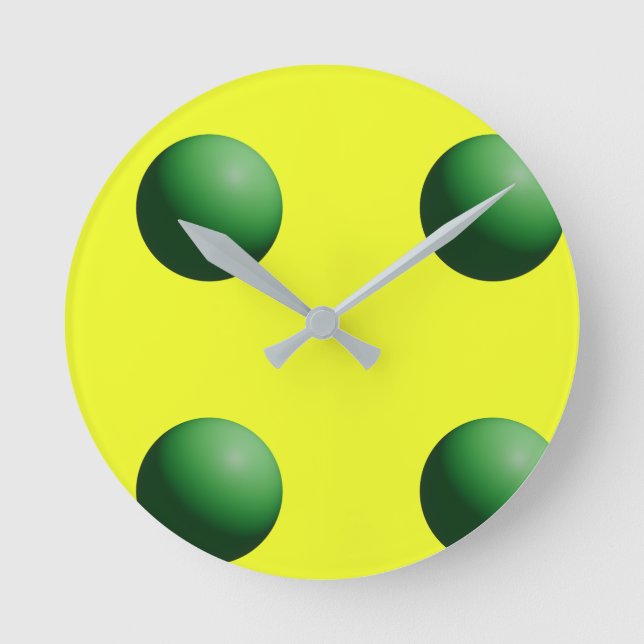Reloj Redondo Mediano Green Spheres on Yellow Wall Clock (Anverso)