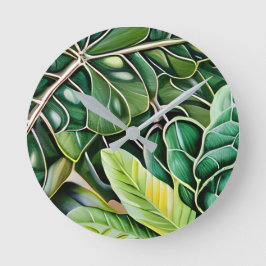 Reloj Redondo Mediano Green Tropical Leaves Housewarming Gift