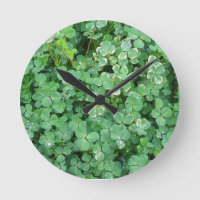 Green White Shamrock Wall Clock