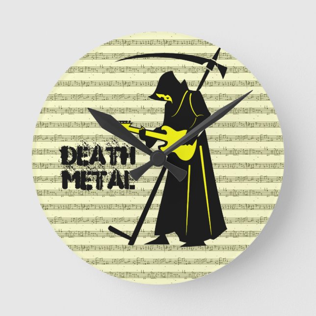 Reloj Redondo Mediano Grim Reaper Guitar ☠️ Diseño de 💀 Cráneo Gótico (Anverso)