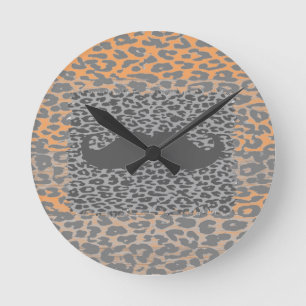 Reloj Redondo Mediano Gris Mustache y Leopardo Print