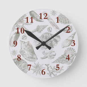 Reloj Redondo Mediano Gris suave de salvia con caparazón de concha bocet