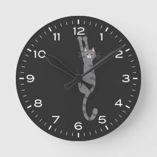 Reloj Redondo Mediano Gris Tabby Cat Colgado En Funny