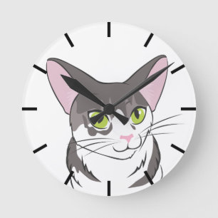 Reloj Redondo Mediano Gris y gato blanco