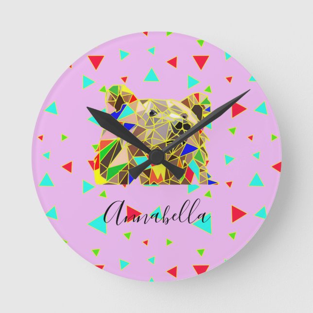 Reloj Redondo Mediano Grizzly Bear Rosa (Anverso)