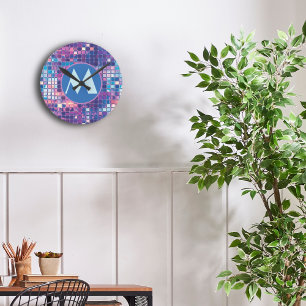 Reloj Redondo Mediano Groovy Blue & Purple Disco Ball Personalizado