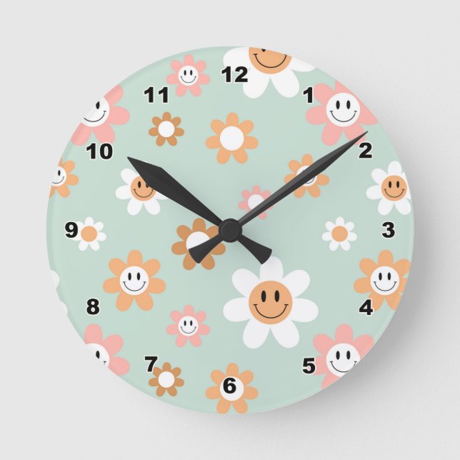 Reloj Redondo Mediano Groovy Daisies Wall Clock (Anverso)