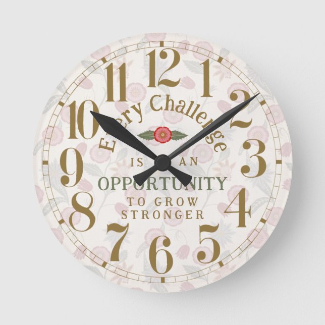 Reloj Redondo Mediano "Grow Stronger" Affirmation (Anverso)