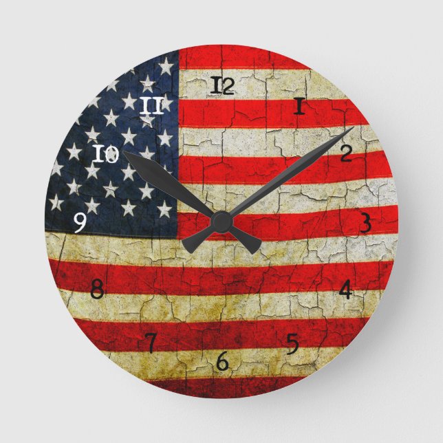 Reloj Redondo Mediano Grunge America flag (Anverso)