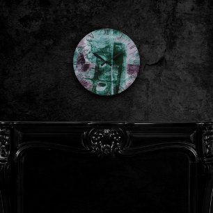 Reloj Redondo Mediano Grunge de graffiti pintado Moody Plum Purple Gre