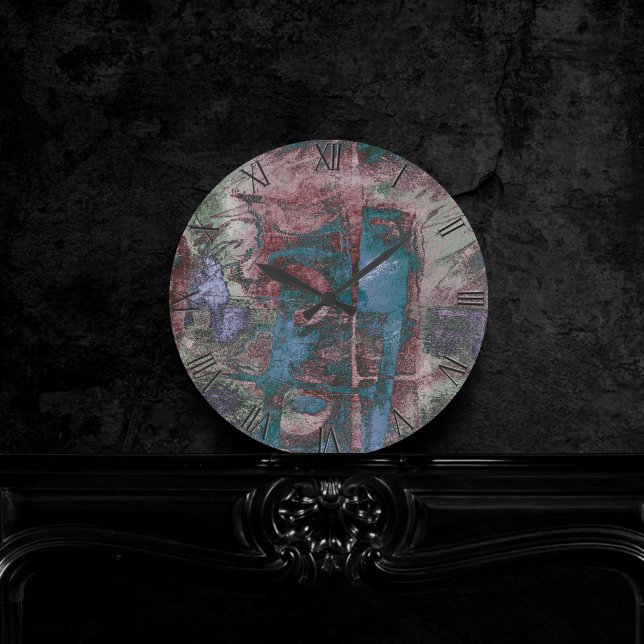 Reloj Redondo Mediano Grunge de graffiti pintado | Rojo Rojo Rojo Azul Á (Subido por el creador)