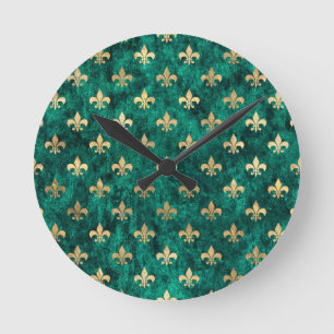 Reloj Redondo Mediano Grunge Green Velvet Fleur De Lis Mardi Gras