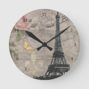 Reloj Redondo Mediano Grunge subió torre Eiffel de la mariposa de Parí