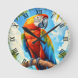 Reloj Redondo Mediano Guacamayo Escarlata en Jungla
